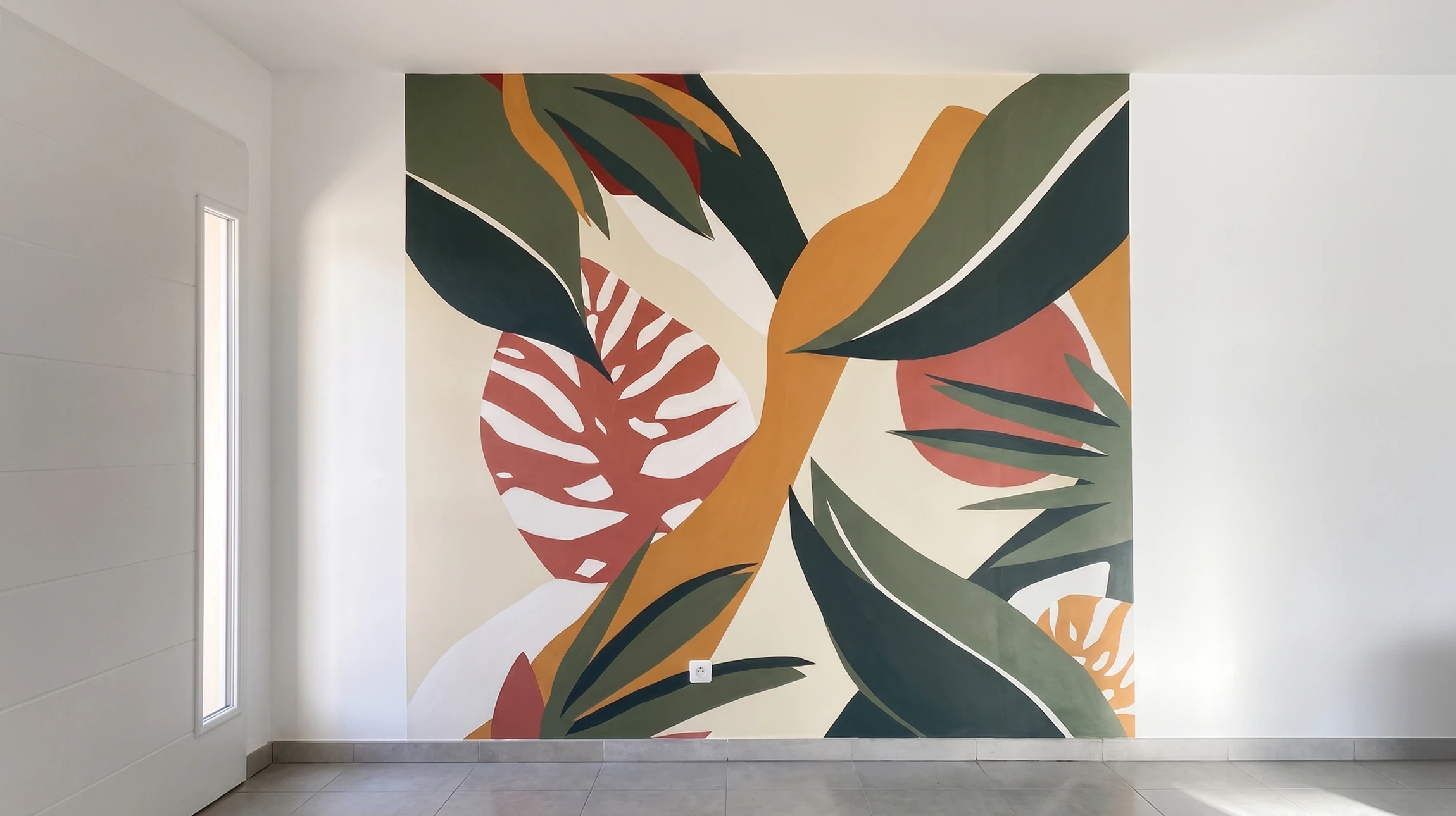 Main de peintre lors de la rénovation colorant un salon (Rendu 3D)